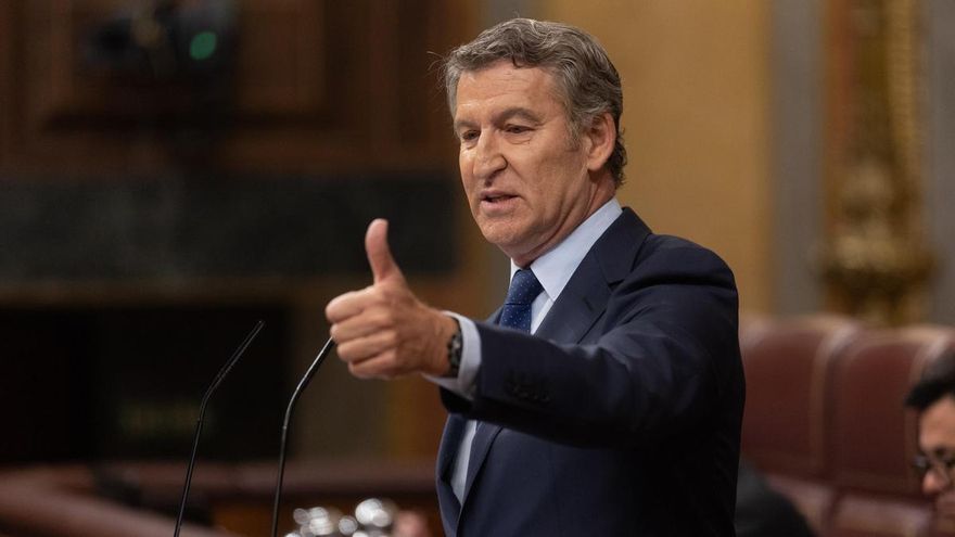 El presidente del PP, Alberto Núñez Feijóo, interviene durante un pleno extraordinario, en el Congreso de los Diputados, a 9 de julio de 2025, en Madrid (España).