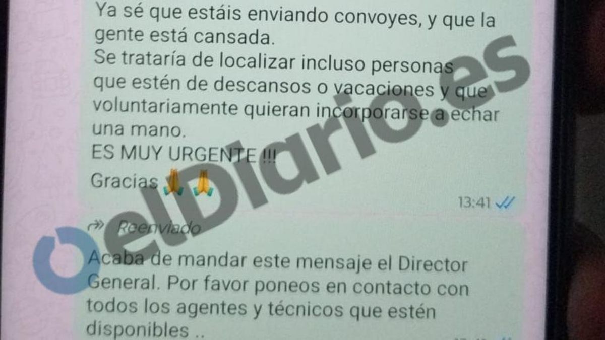 Uno de los mensajes enviados de petición de personal de vacaciones
