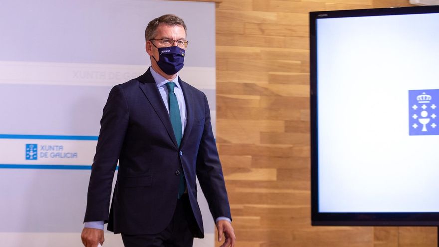 El presidente de la Xunta, Alberto Núñez Feijóo, en la rueda de prensa posterior a la reunión del Consello