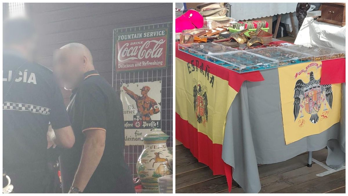 Diferentes objetos polémicos expuestos en la Feria de Antigüedades de Ponferrada.