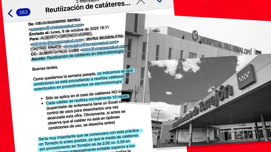 Un correo revela que Ribera Salud reutilizó hasta diez veces catéteres de un solo uso