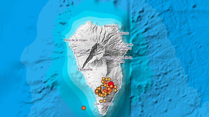 Terremotos registrados en los últimos tres días en La Palma. / FOTO: IGN
