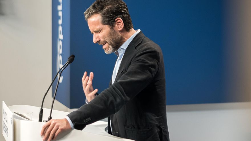 Borja Semper en la rueda de prensa del 16 de junio en la sede del PP.