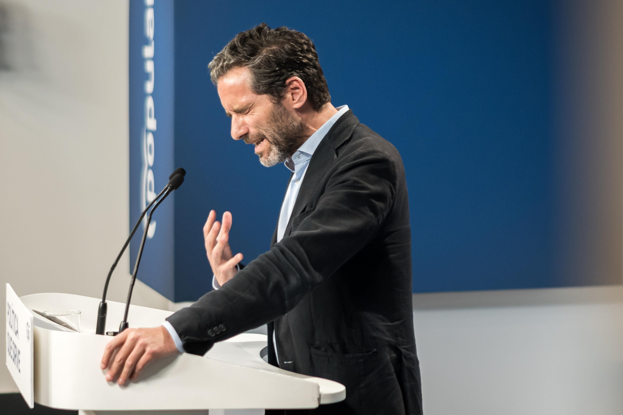 Borja Sémper en la rueda de prensa del lunes en la sede del PP.