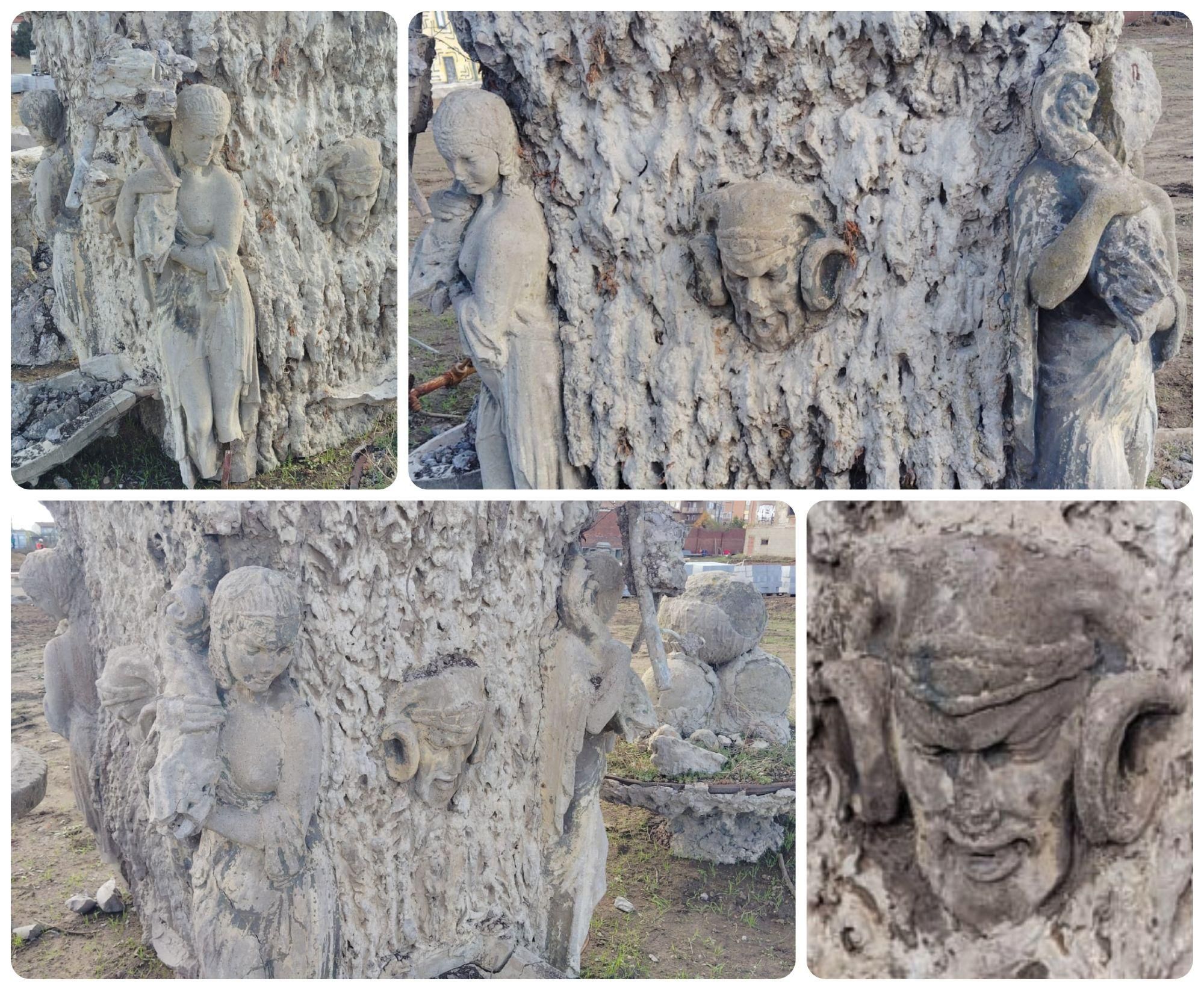 Detalles de las figuras de ninfas y faunos de La Fontana de Armunia, muchas de las cuales necesitarán de una gran restauración.