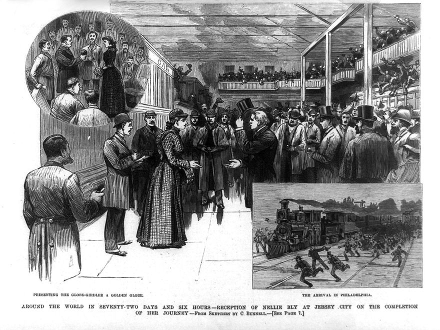 Recepción a la llegada de Nellie Bly en la ciudad de Jersey en 1890.