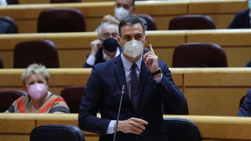 El presidente del Gobierno, Pedro Sánchez, durante la sesión de control al Gobierno en el pleno del Senado. EFE/Kiko Huesca