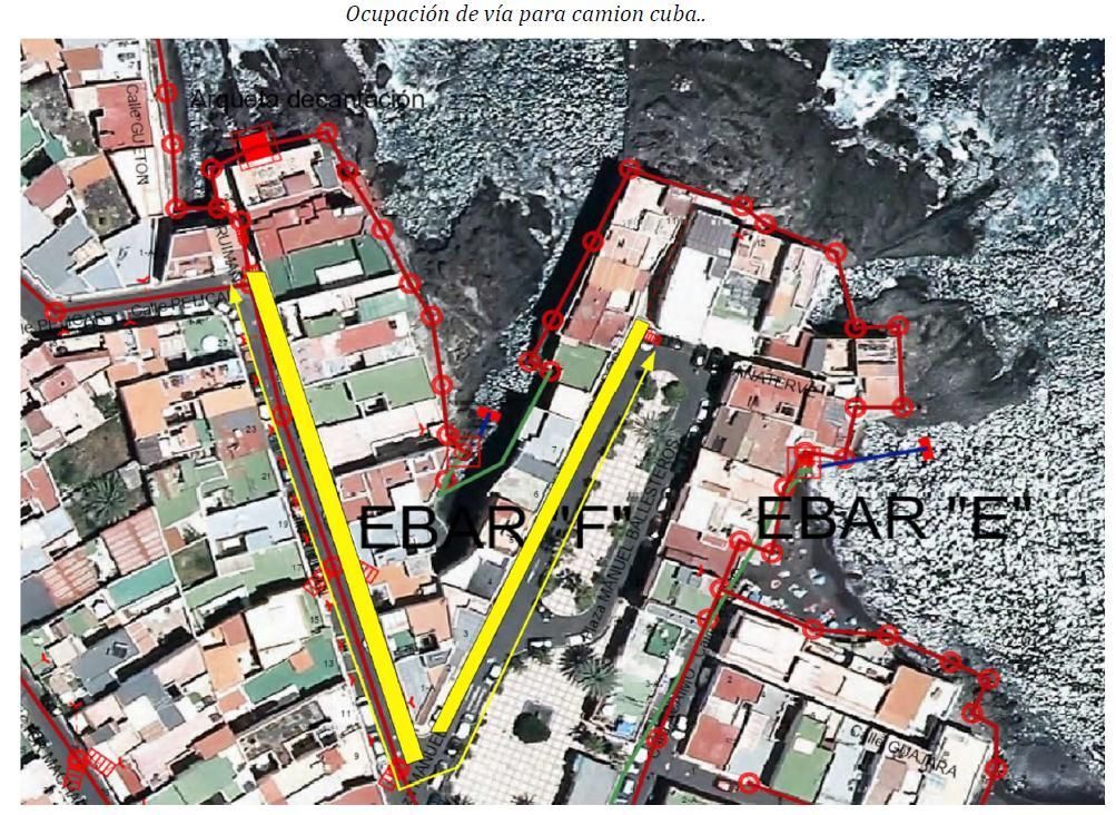 Mapa de las calle afectadas por los trabajos del colector de Punta Brava.