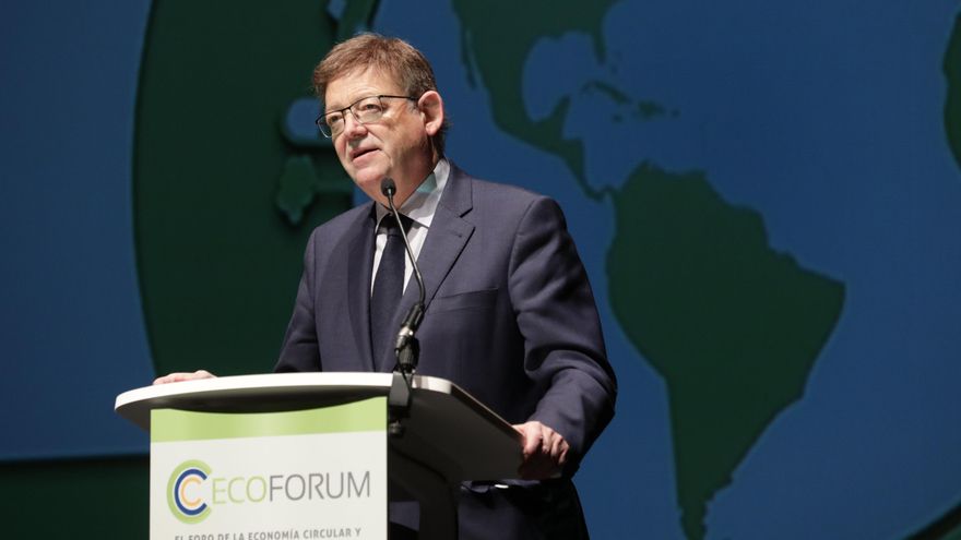 Ximo Puig este miércoles en el III Ecoforum sobre economía circular y lucha contra el cambio climático organizado por el periódico Mediterráneo.
