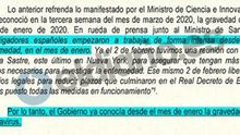 Captura del informe donde la Guardia Civil concluye que el Gobierno sabía en enero los riesgos de la pandemia