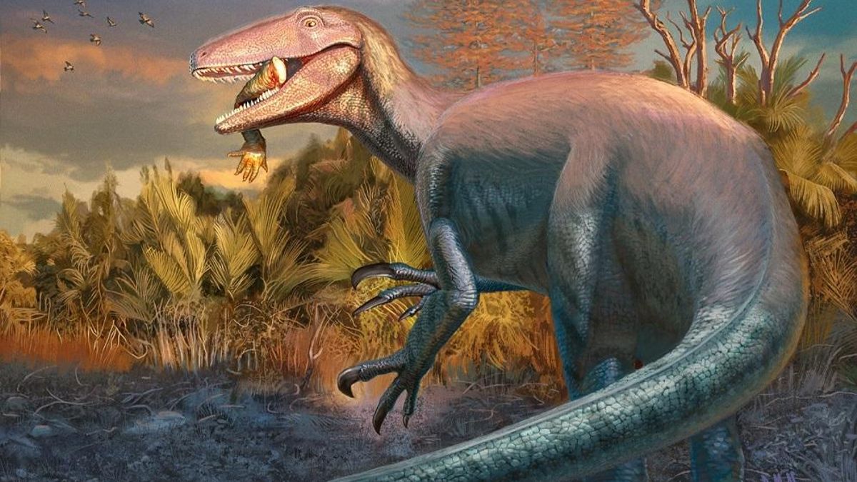 Reconstrucción en vida del nuevo dinosaurio carnívoro Joaquinraptor casali.