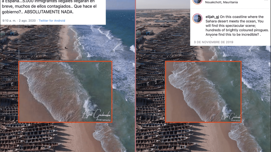 A la izquierda, la foto que ahora se difunde; a la derecha, la foto original.