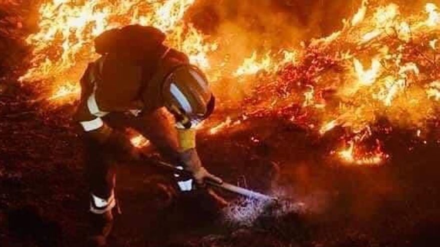 Trabajos contra el incendio de Arico realizados durante la noche, centrado en el ataque directo al fuego con herramienta manual y la creación de líneas de defensa.