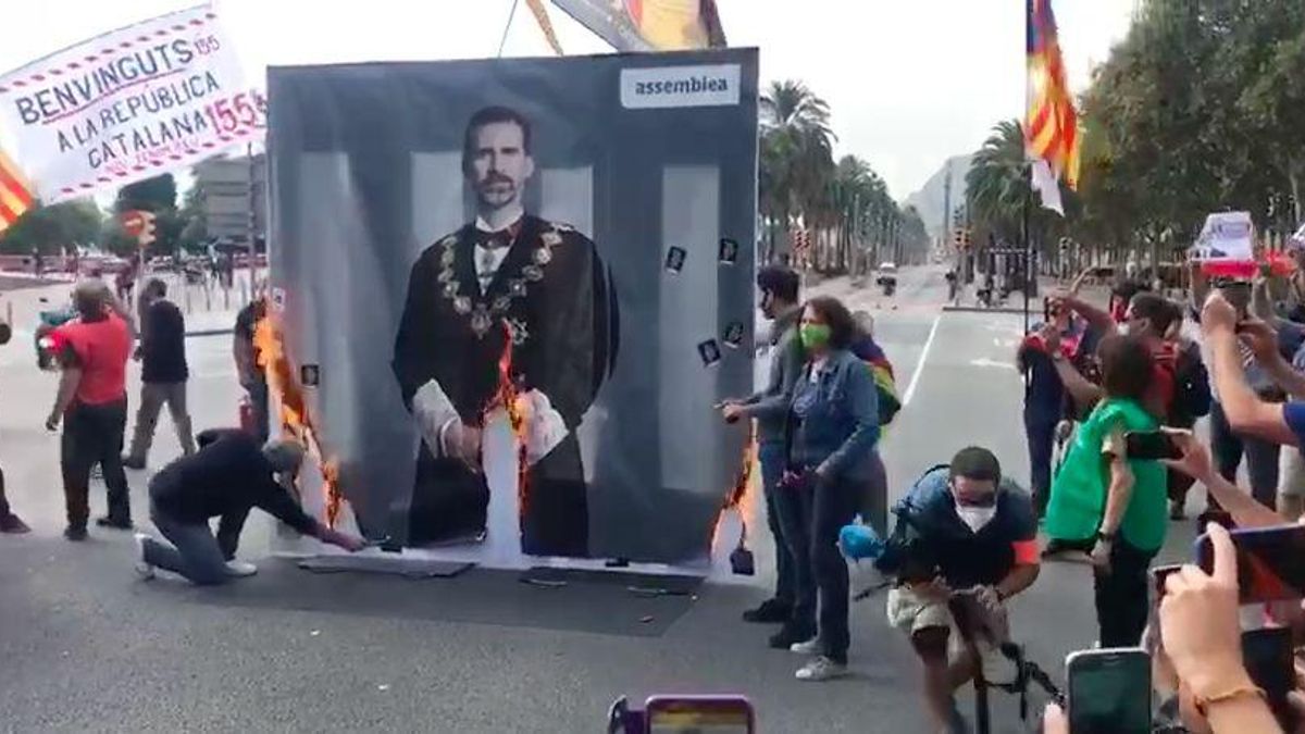 Elisenda Paluzie quema la foto del rey Felipe VI