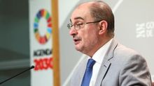 Javier Lambán, presidente del Gobierno de Aragón, durante su comparecencia.