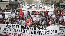 Una protesta estudiantil contra el 3+2 en la universidad.