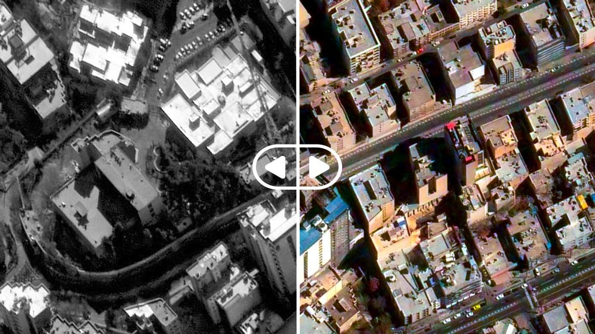 Imágenes del antes y después de los ataques en las inmediaciones del hospital Gandhi, en Teherán.