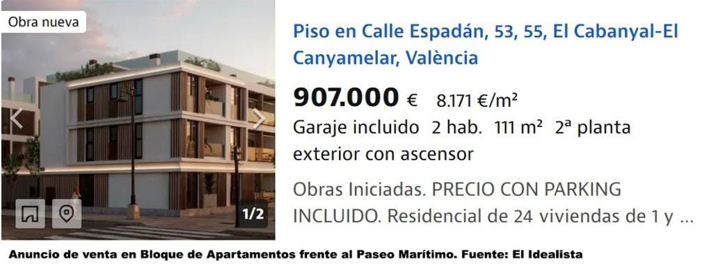 Anuncio de venta de un piso en el Cabanyal.