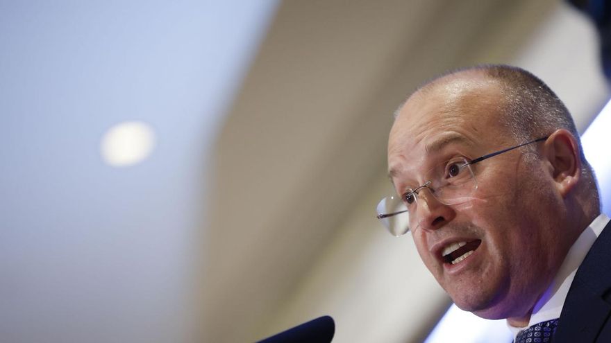 El secretario general del Partido Popular, Miguel Tellado en un desayuno informativo del Fórum Europa celebrado en Madrid.