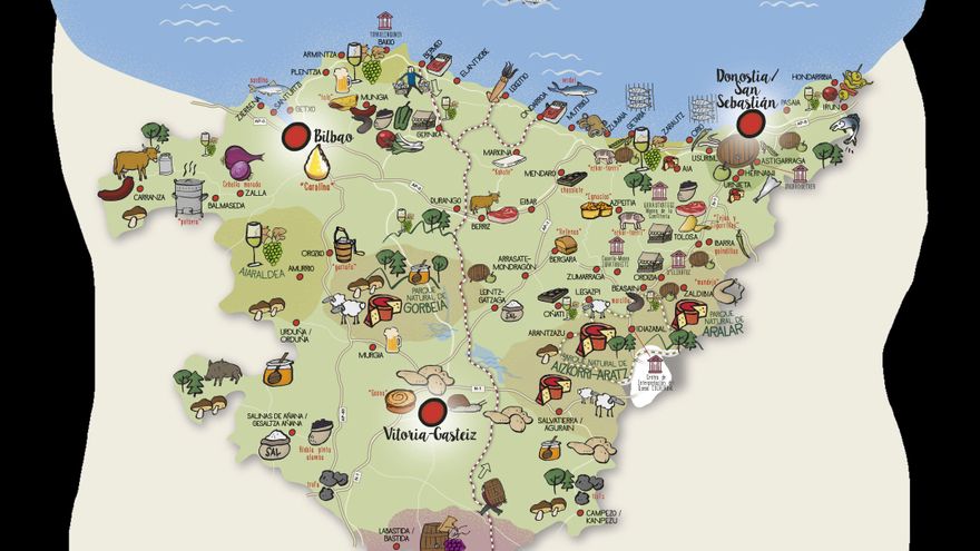 Gastromapa con todos los productos y servicios enogastronómicos de Euskadi