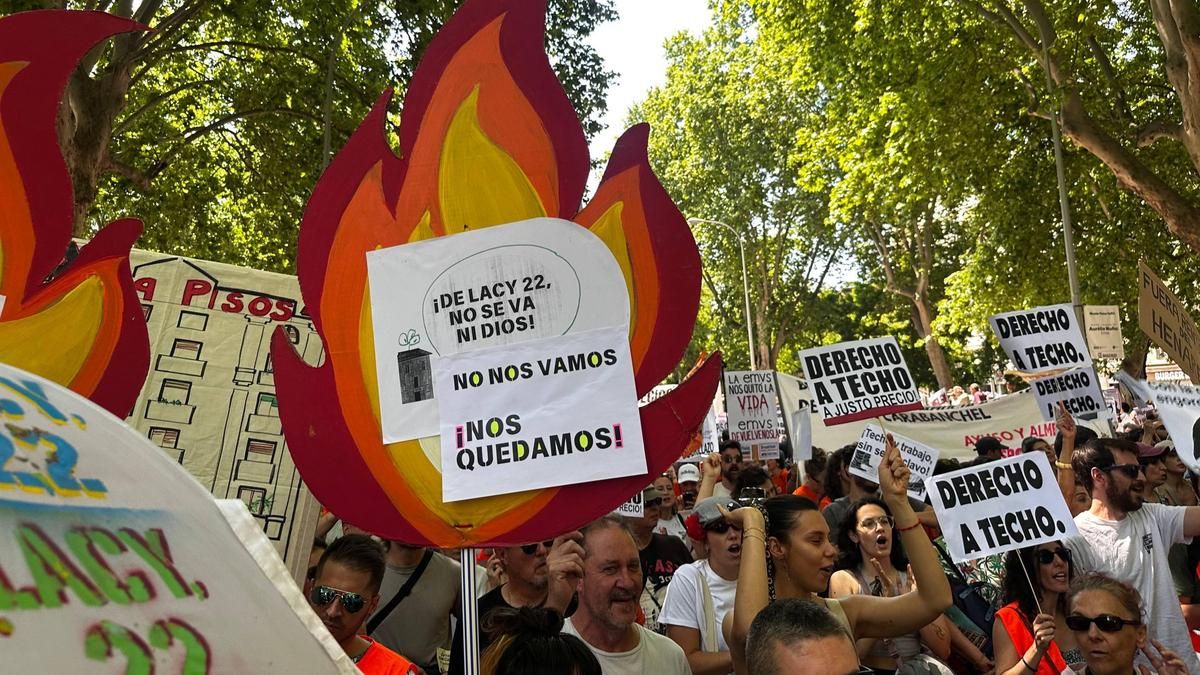 Algunas de las pancartas que llevan los asistentes a la manifestación en Madrid.