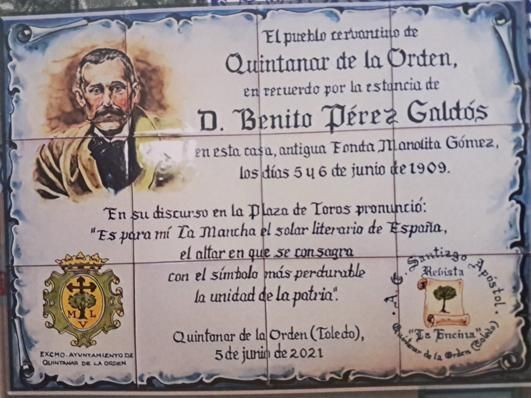 Placa conmemorativa a Benito Pérez Galdós en Quintanar de la Orden