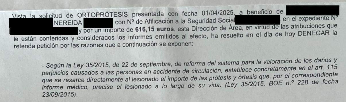 Extracto de la resolución denegatoria para Nereida.