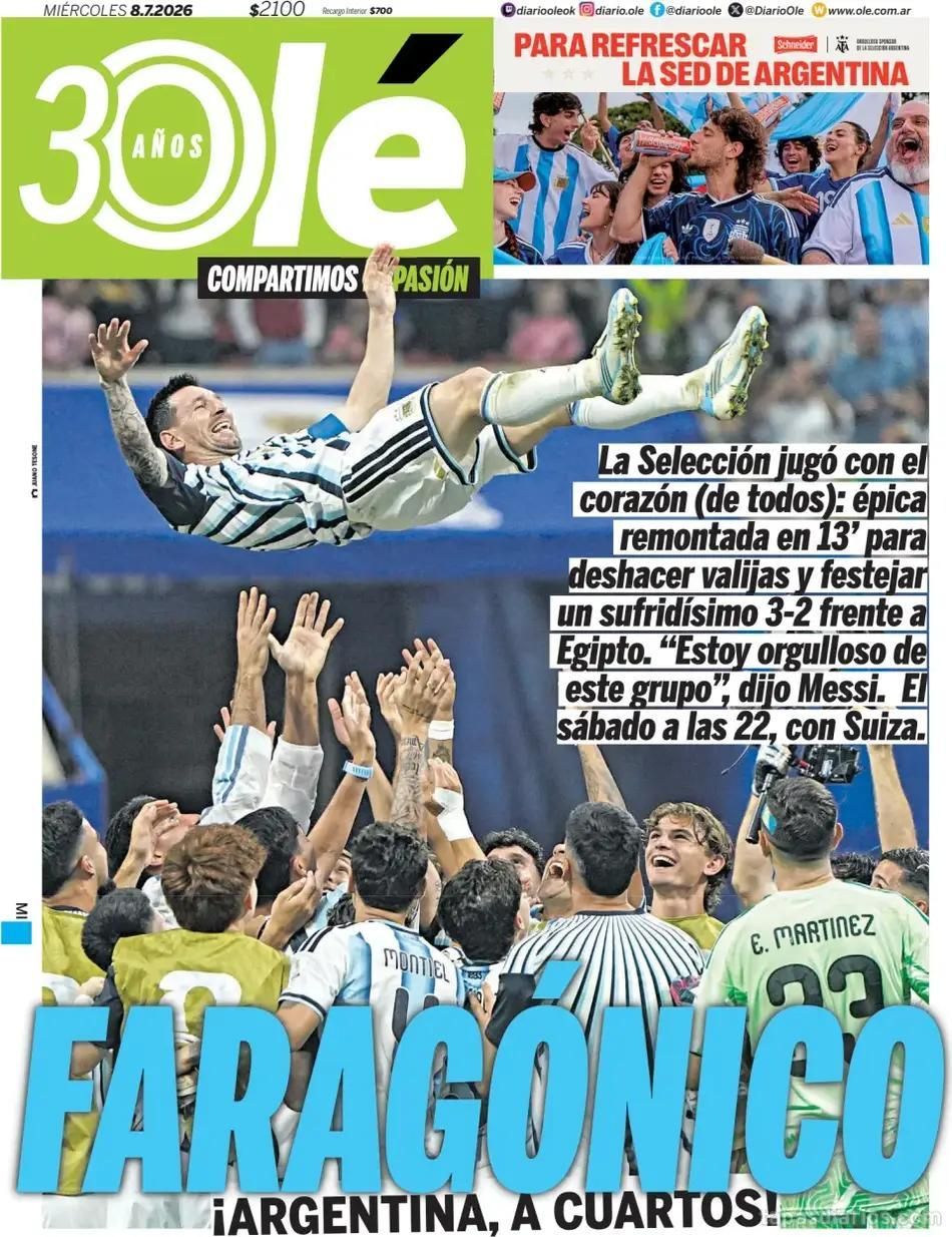 Hermosa mañana: las tapas de los diarios después del triunfo épico de Argentina ante Egipto