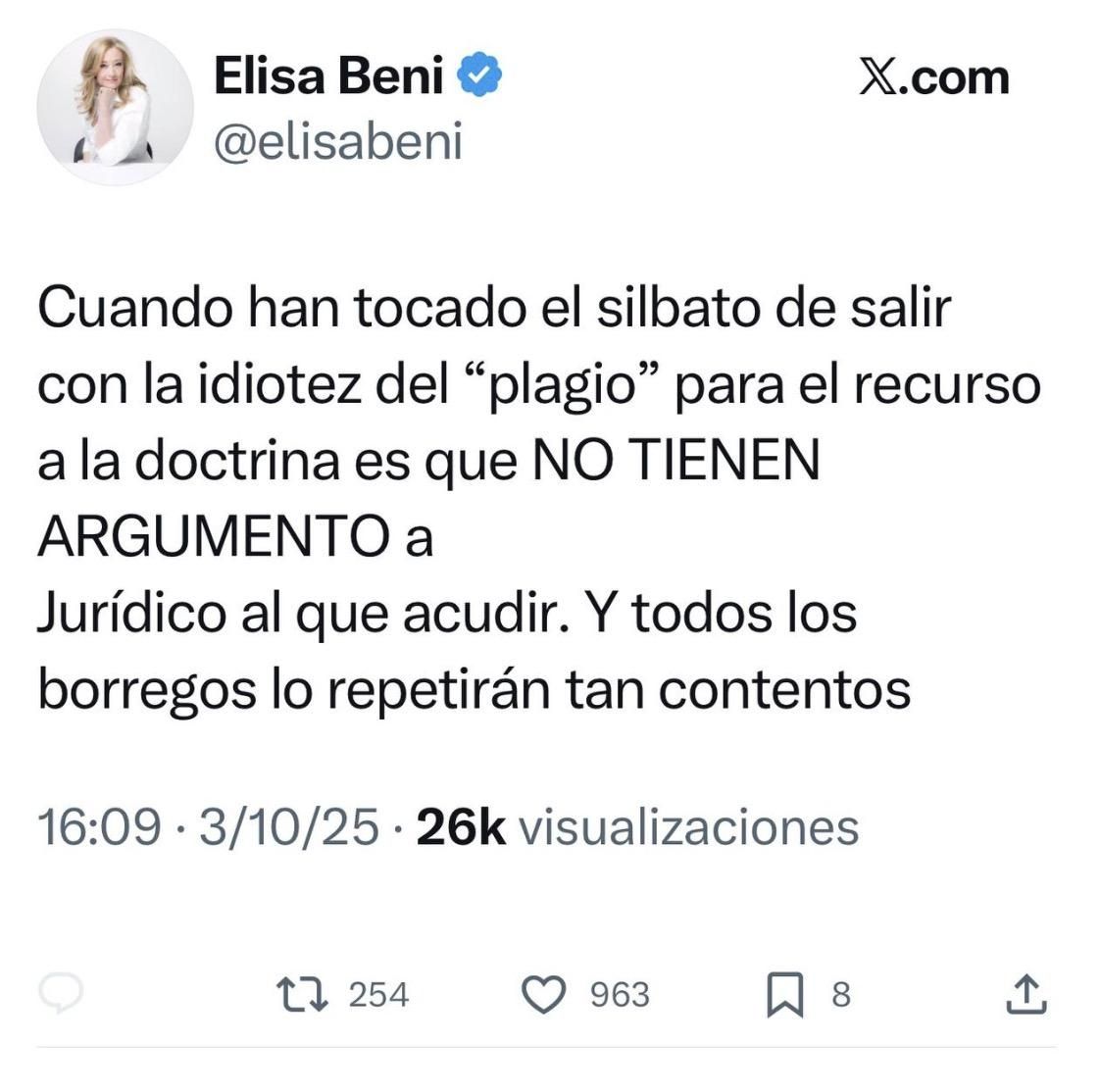Elisa Beni, 3 de octubre 2025