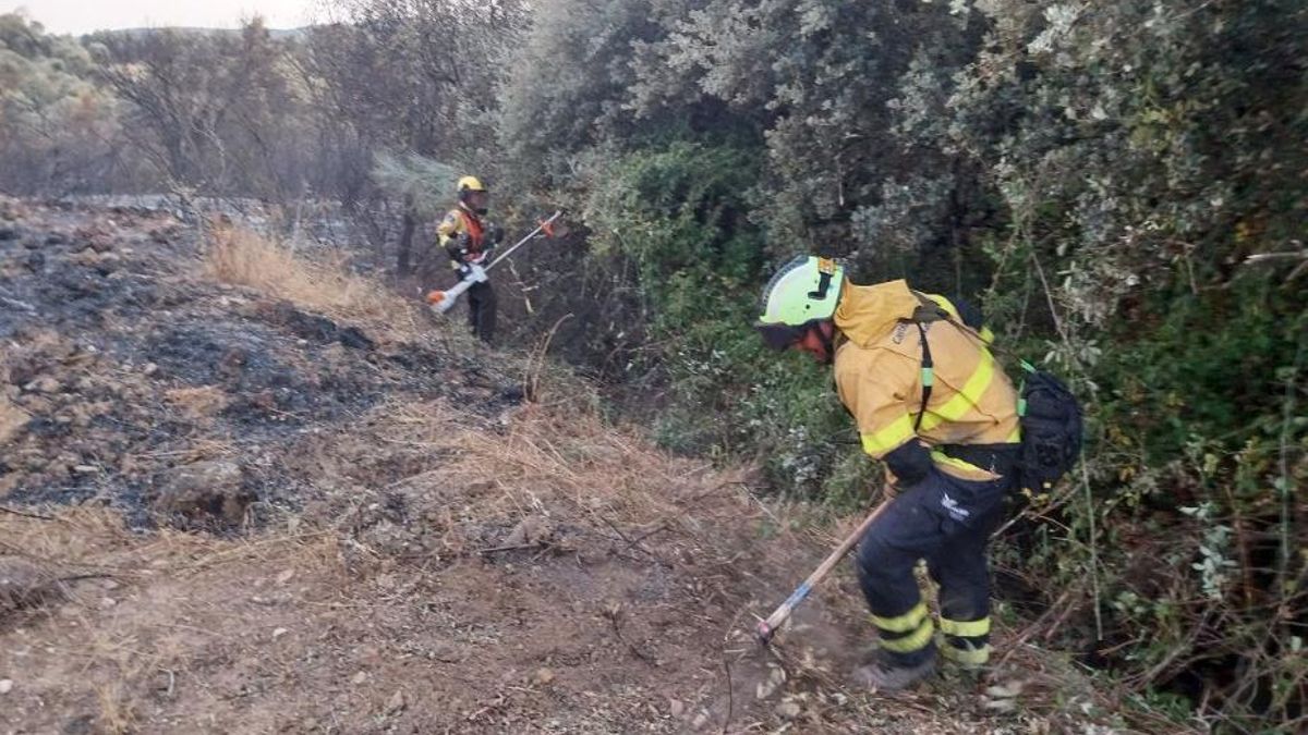 Tareas para atajar el fuego en Navalmoralejo, en Toledo, el 12 de agosto de 2025