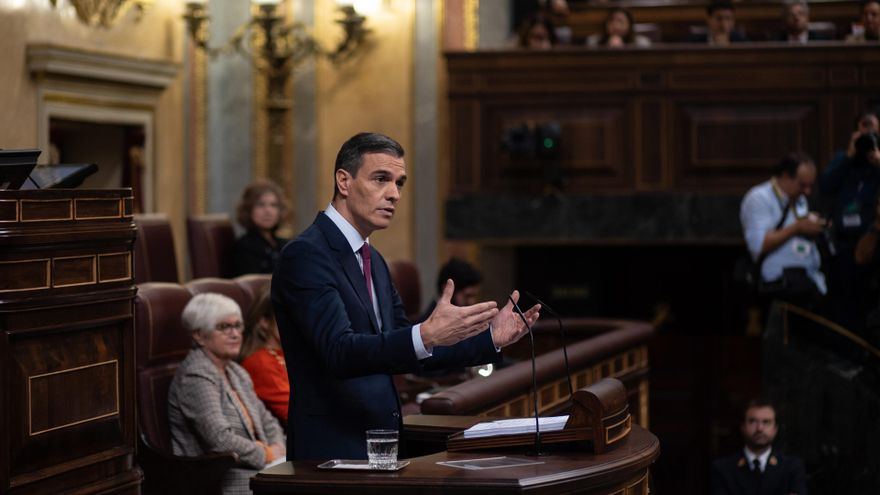El presidente del Gobierno en funciones y candidato a la reelección, Pedro Sánchez, en el debate de investidura