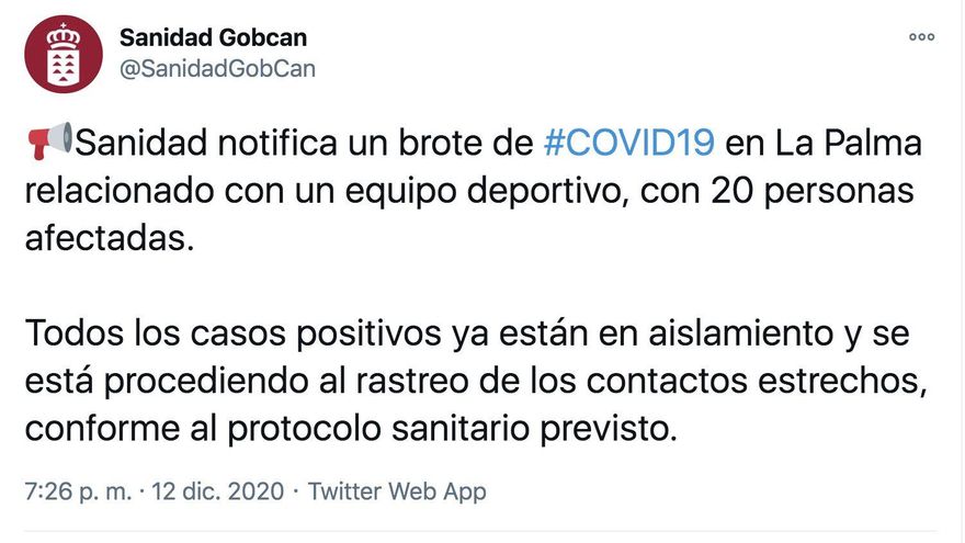 Twitter de Sanidad del Gobierno de Canarias.