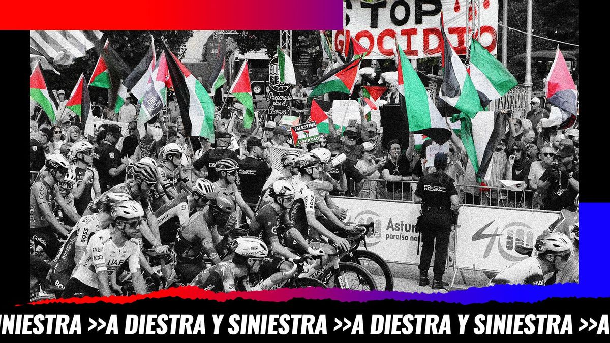 Decenas de personas durante una concentración contra la participación de Israel en la Vuelta Ciclista a España, a 7 de septiembre de 2025, en Vegadeo (Asturias)