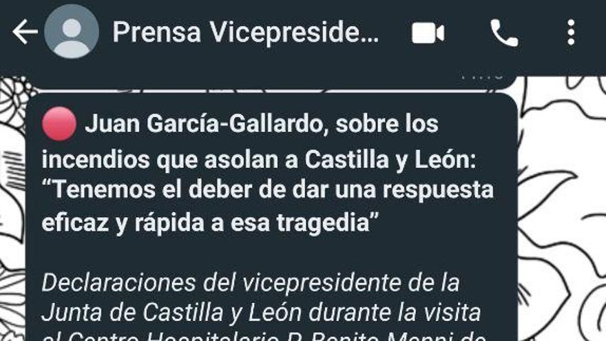 Mensaje remitido por Vox con declaraciones del vicepresidente de la Junta.