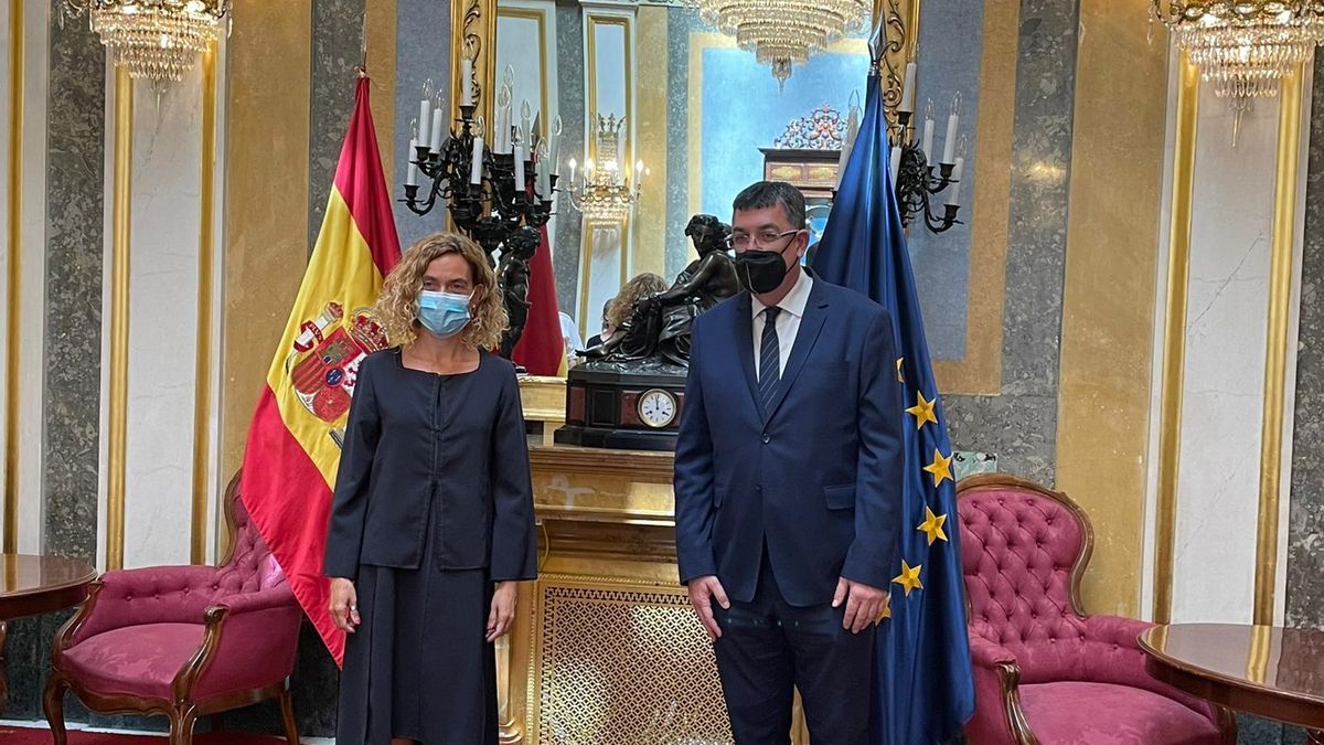 Enric Morera junto a Meritxell Batet en el Congreso.
