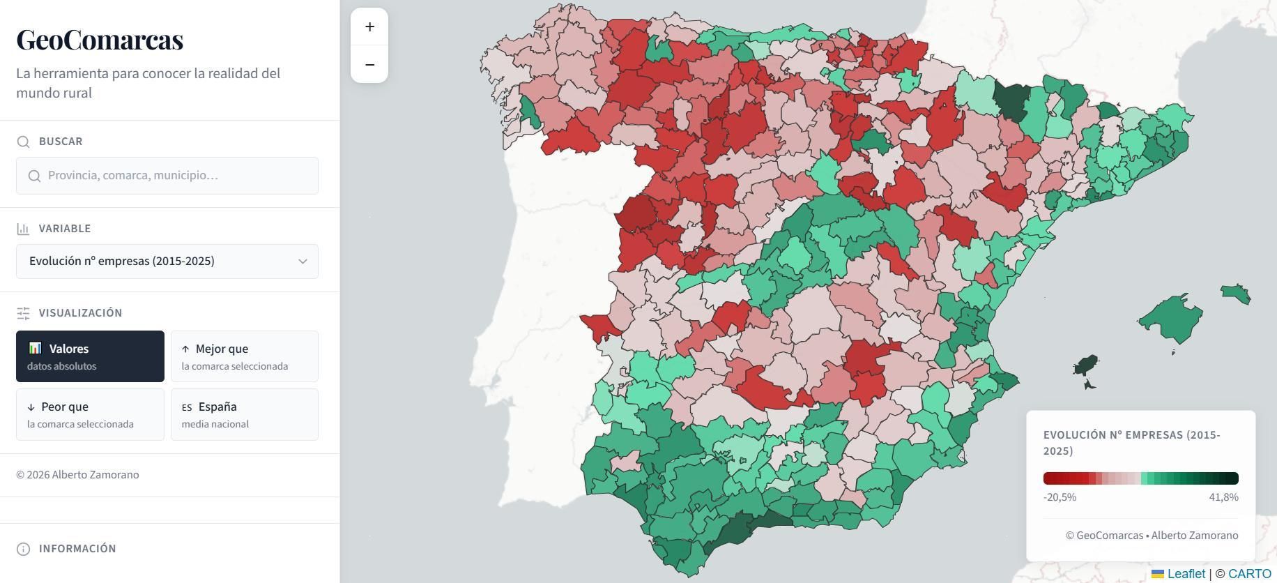 Evolución por número de empresas, aunque caen en todas las comarcas de Castilla, en las de León el desplome es mucho más intenso.