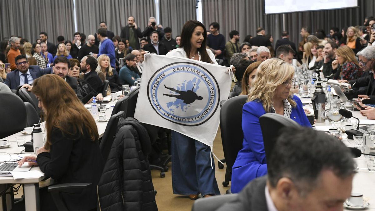 La diputada Agustina Propato con una bandera de los ex combatientes de Malvinas