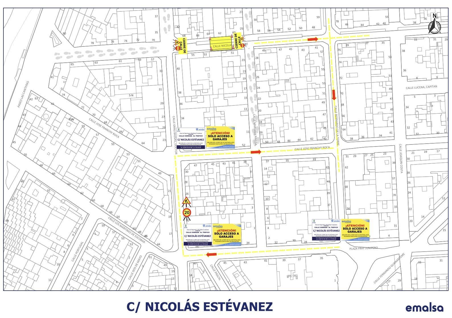 Mapa de la zona de trabajos de Emalsa en la calle Nicolás Estévanez, en Las Palmas de Gran Canaria.