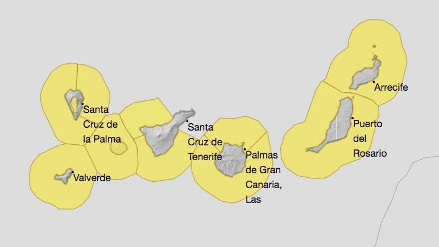 Mapa de la Aemet de los avisos por viento y fenómenos costeros.