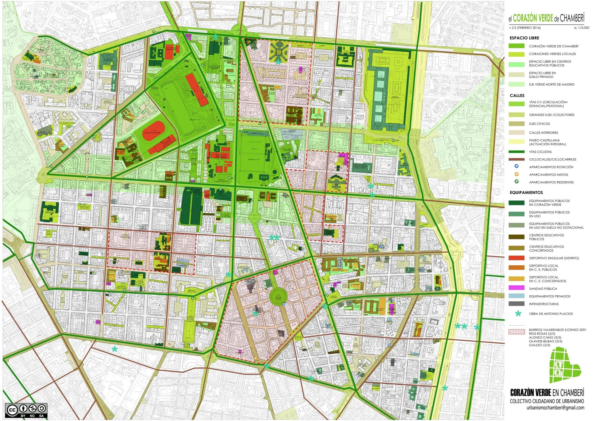 Mapa de Chamberí trazado por Corazón Verde en el año 2016