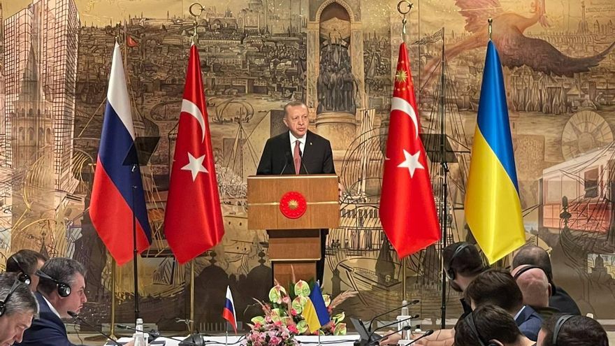 El presidente de Turquía en su discurso ante los negociadores de Rusia y Ucrania, 29 de marzo.