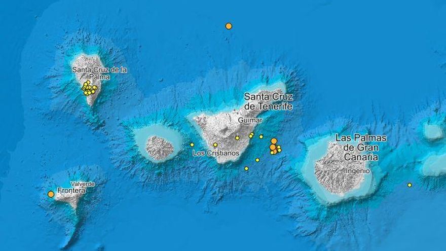 Terremotos localizados en Canarias en las últimas horas