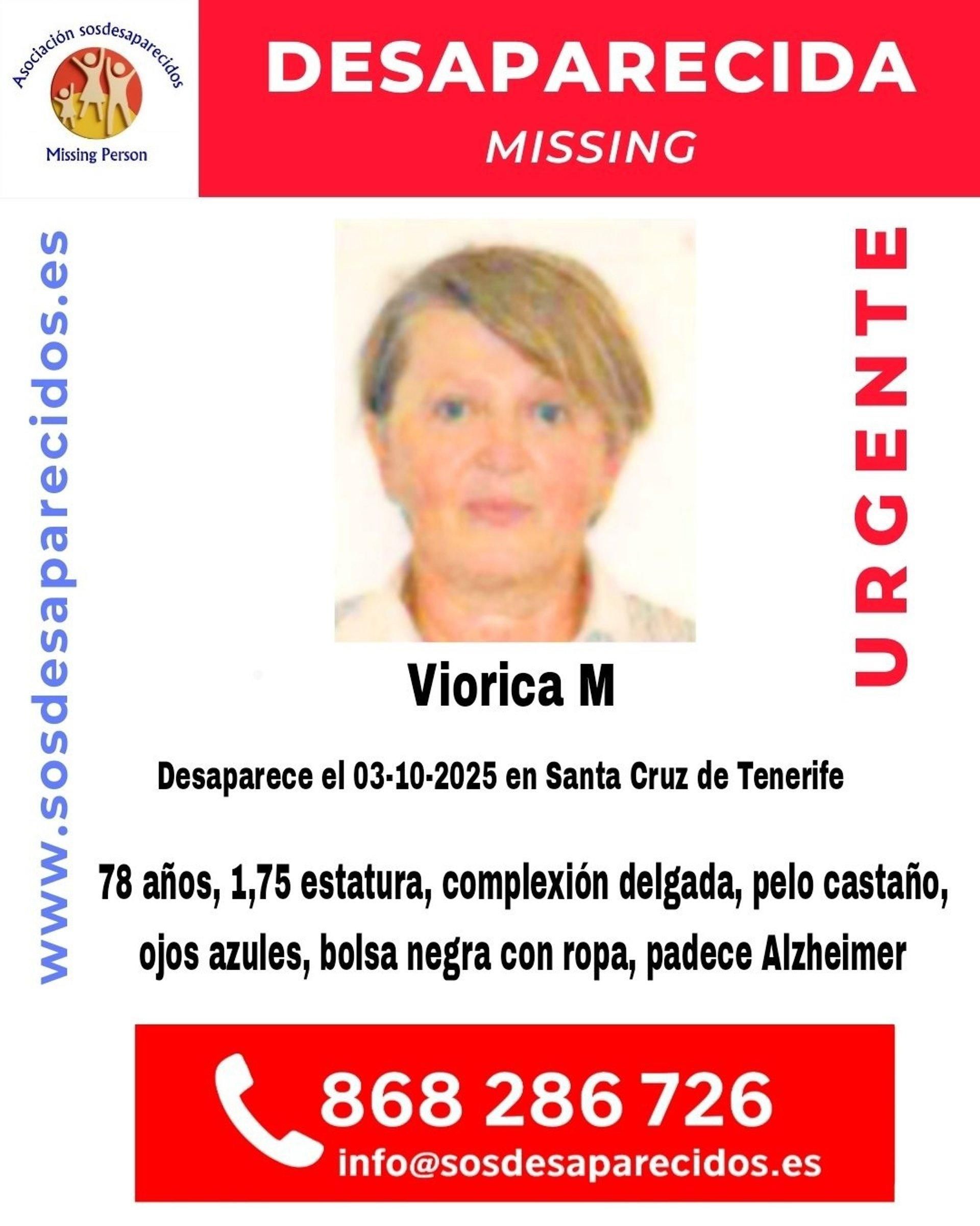 Se busca  a Viorica M., una mujer de 78 años con Alzheimer que desapareció en la jornada de este viernes
- SOS DESAPARECIDOS