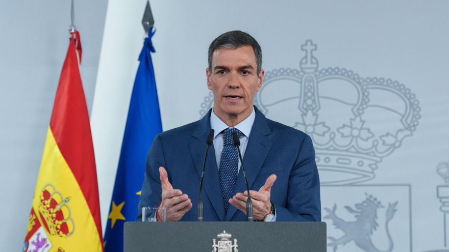 El presidente del Gobierno, Pedro Sánchez, durante una rueda de prensa posterior al Consejo de Ministros extraordinario, en el Palacio de la Moncloa, a 20 de marzo de 2026, en Madrid (España)