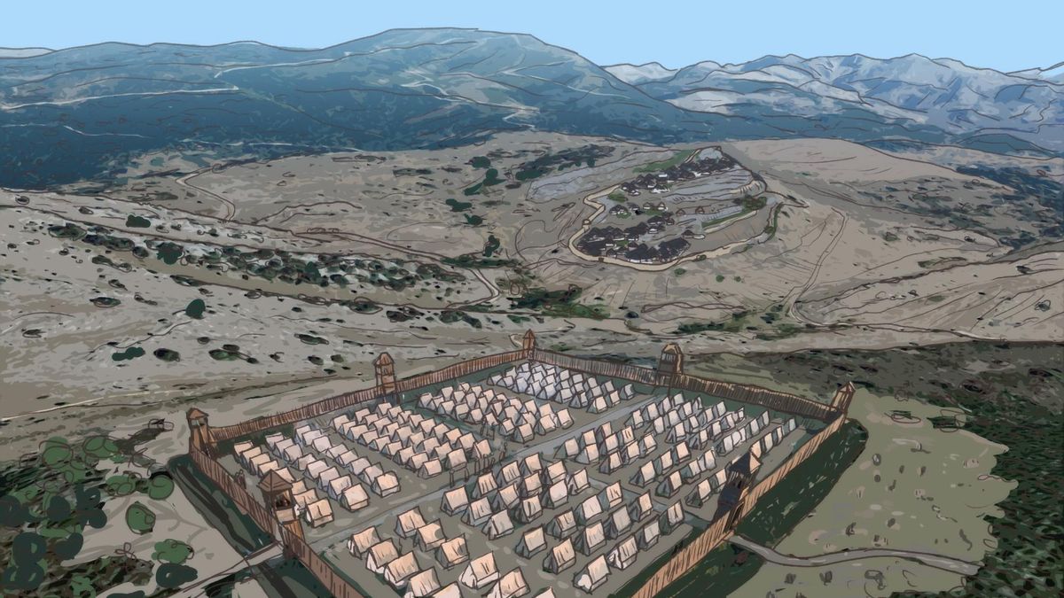 Ilustración Campamento Romano de La Ercina frente a La Peña del Castro