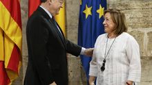 El president Ximo Puig junto a la coordinadora general de EU, Marga Sanz