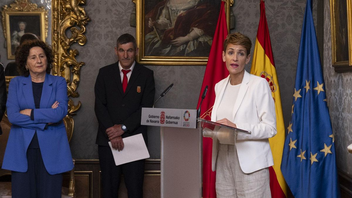 La presidenta foral María Chivite durante una conferencia en el Palacio de Navarra