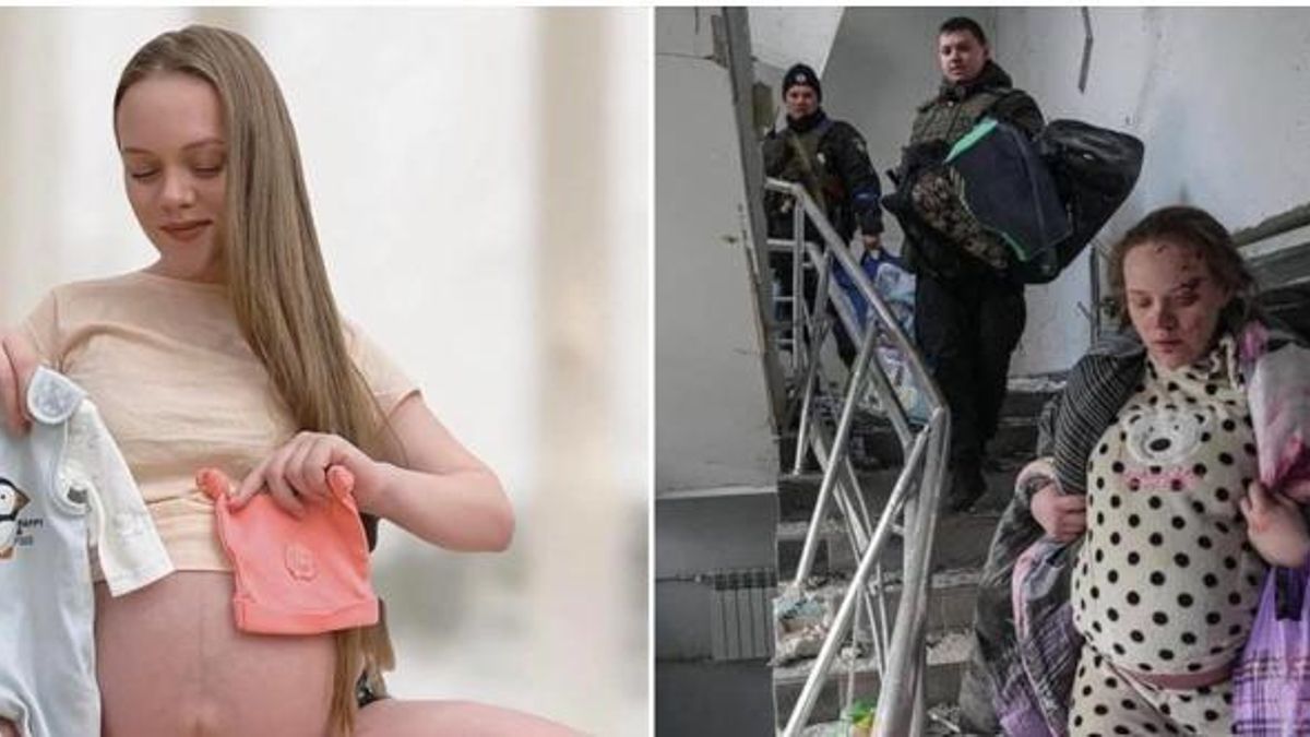 Izda. Marianna Vyshemirsky en una foto de su cuenta de Instagram en enero de 2022. Dcha. Marianna Vyshemirsky saliendo de la maternidad bombardeada en Mariúpol en marzo de 2022 (AP Photo, Mstyslav Chernov).