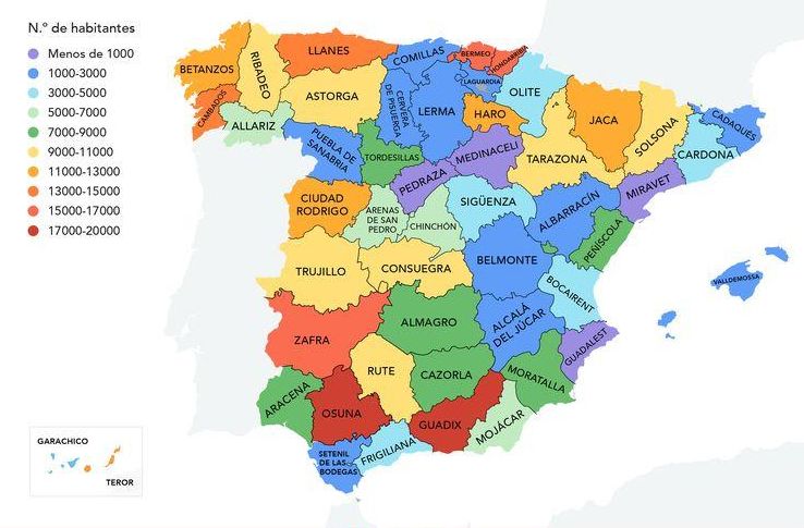 Mapa de las localidades más populares de España, según Musement