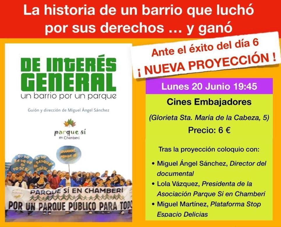 Cartel del documental 'De interés general' en el Cine Embajadores